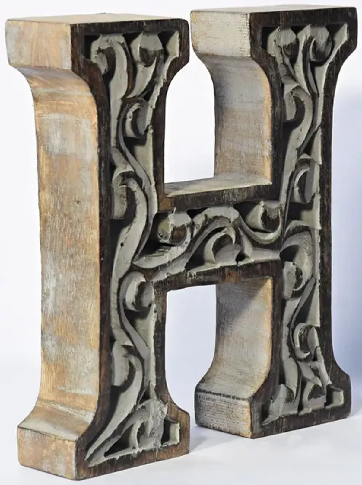 Vintage Gray Handmade Eco-Friendly "H" Alphabet Letter Block For Wall Mount & Table Top D�cor