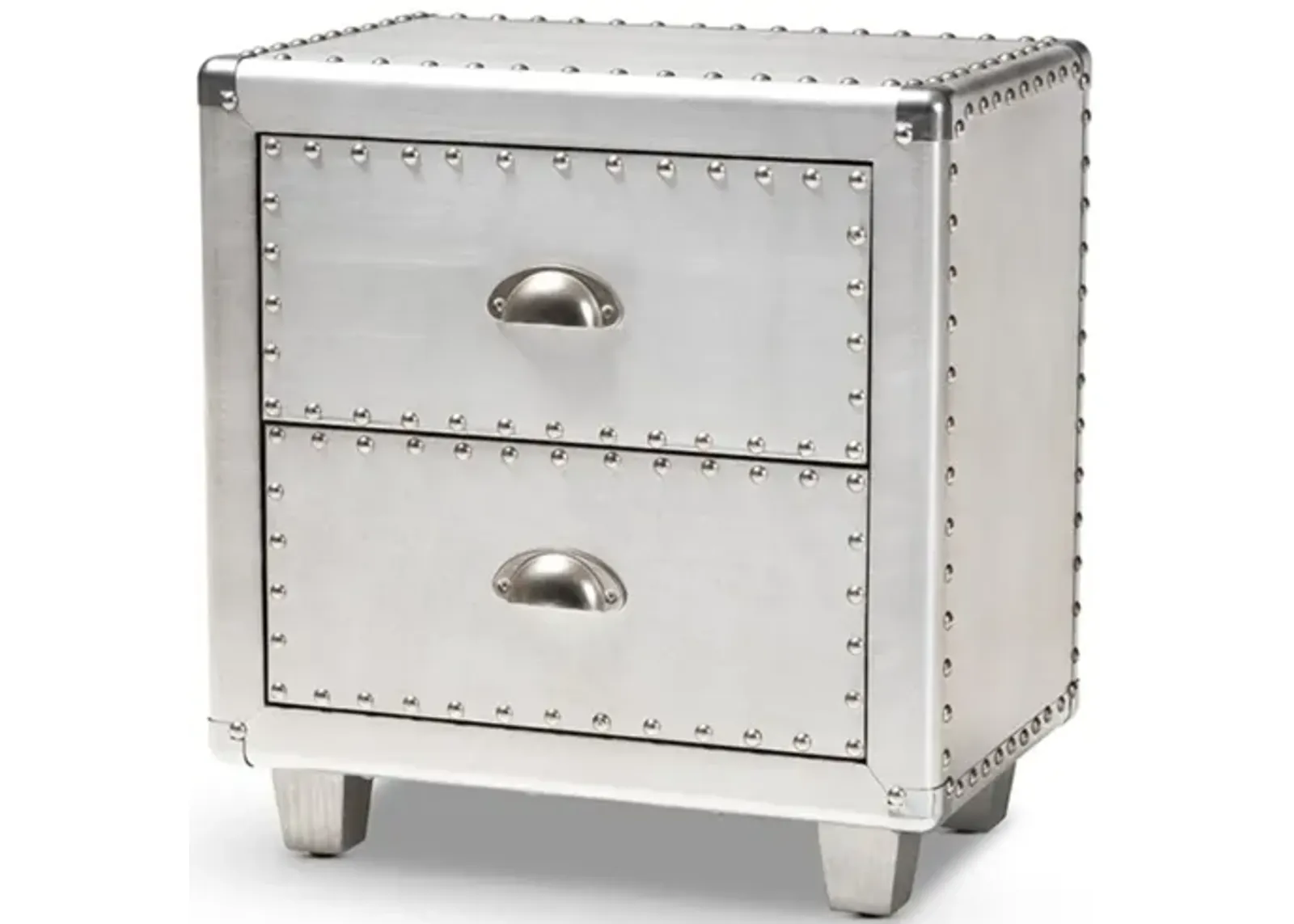 Baxton Studio Davet French Industrial Silver Metal 2-Drawer End Table