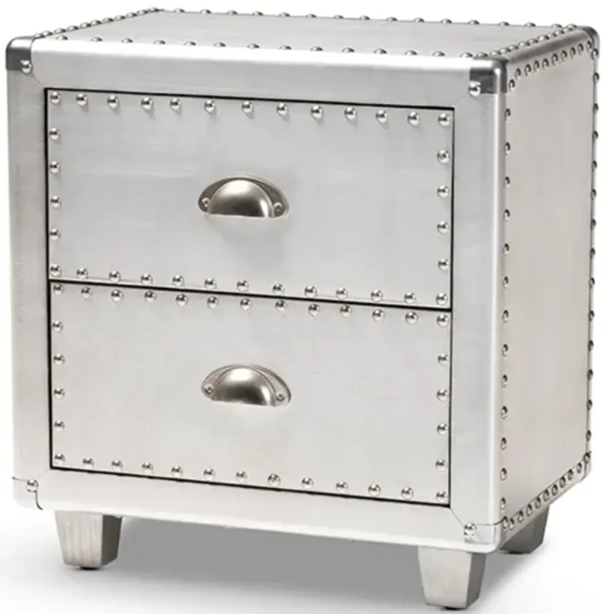 Baxton Studio Davet French Industrial Silver Metal 2-Drawer End Table