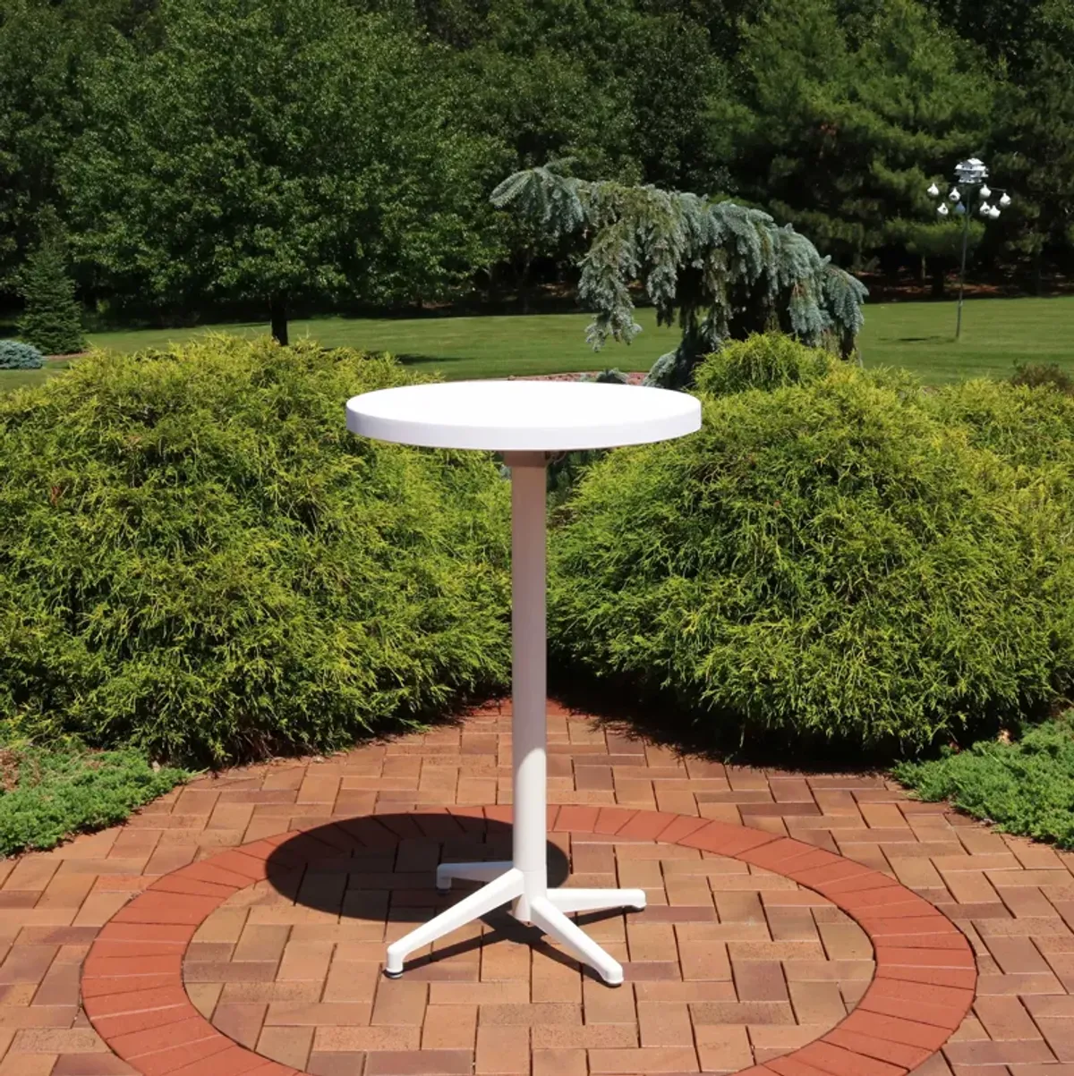 Sunnydaze 27.5 in All-Weather Plastic Round Folding Patio Bar Table - White