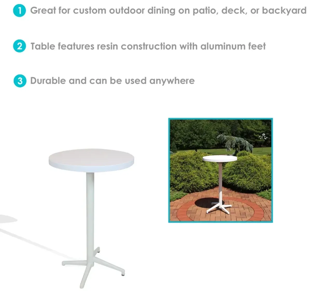 Sunnydaze 27.5 in All-Weather Plastic Round Folding Patio Bar Table - White