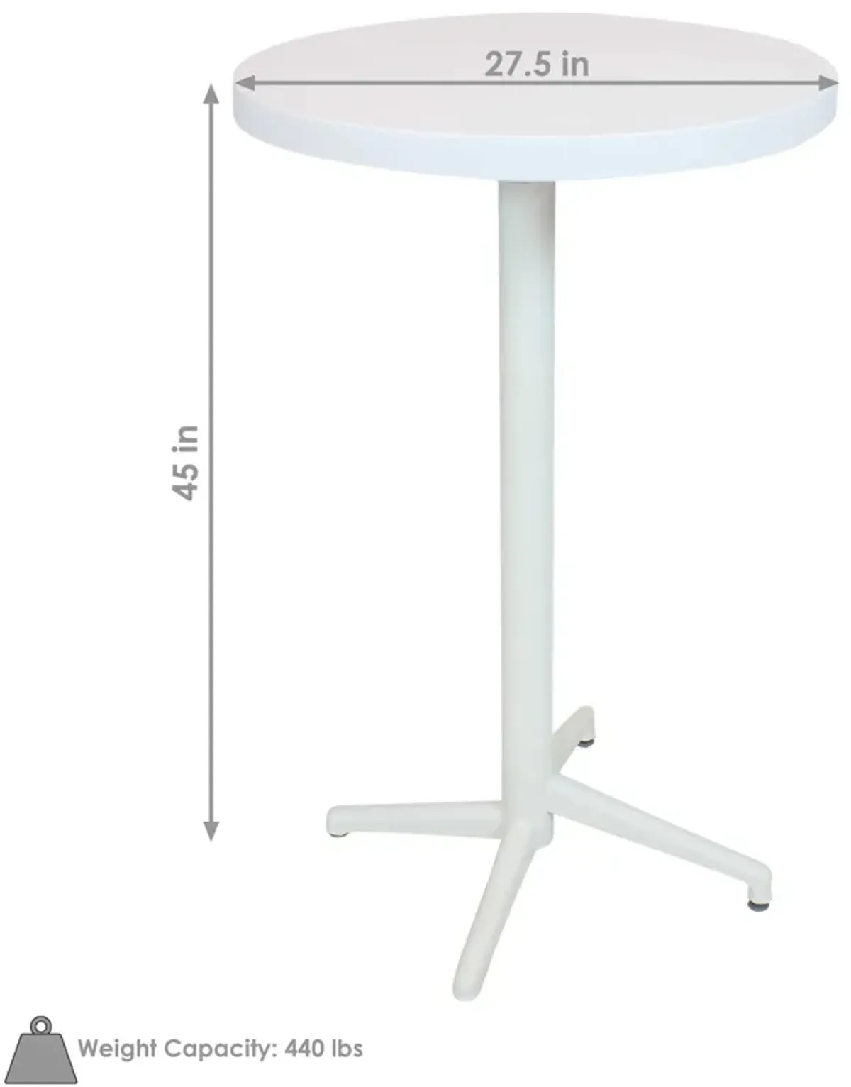 Sunnydaze 27.5 in All-Weather Plastic Round Folding Patio Bar Table - White