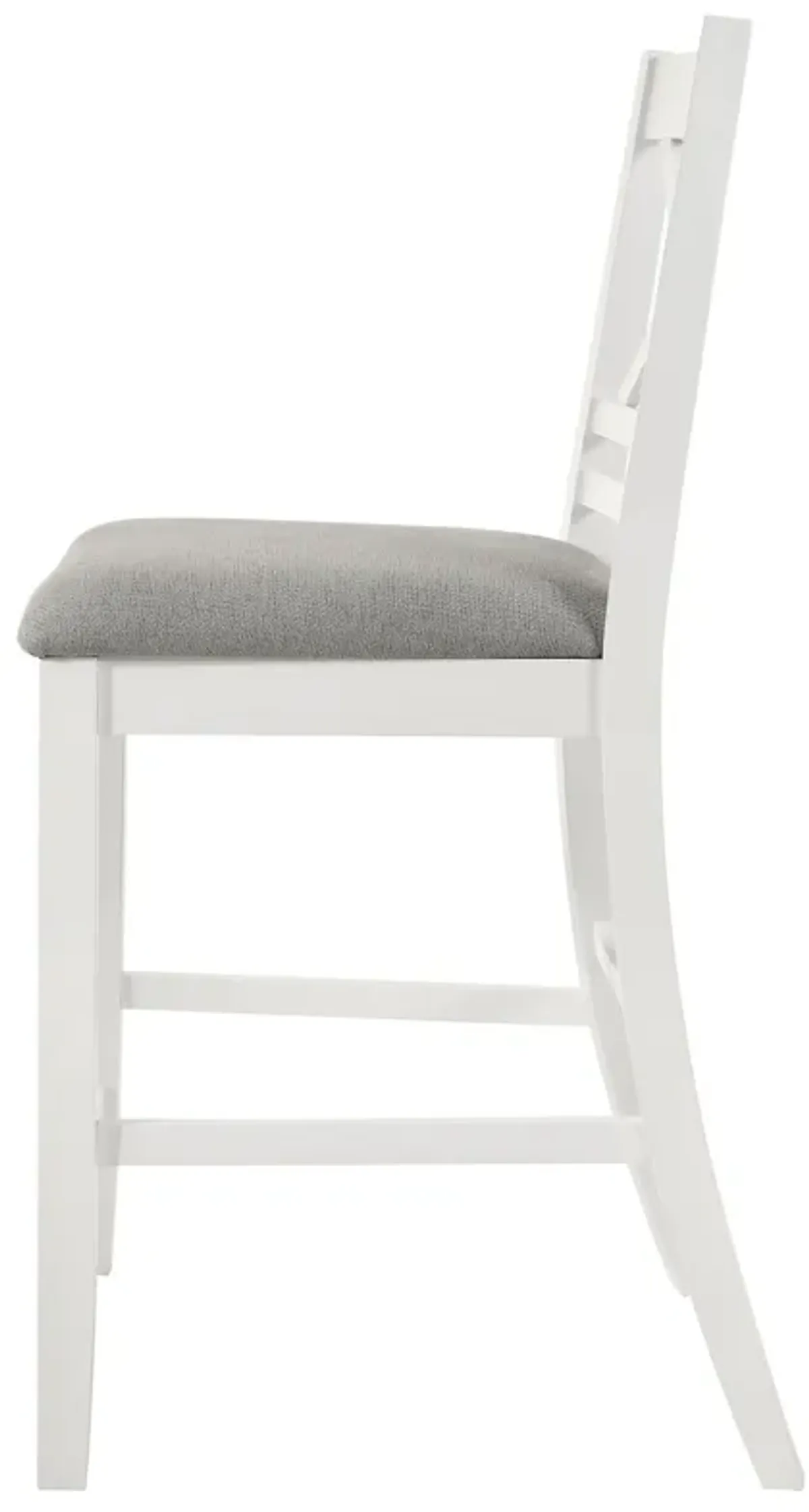 Hoa Counter Height Dining Chair Set of 2, X Back, Gray Fabric, White Wood - Benzara