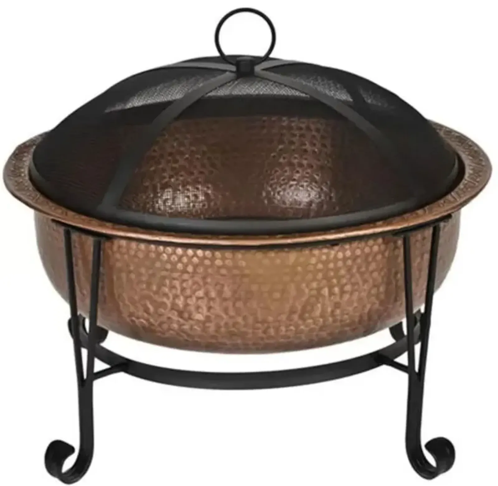 Hammered Copper 26-inch Fire Pit with Stand and Spark Screen