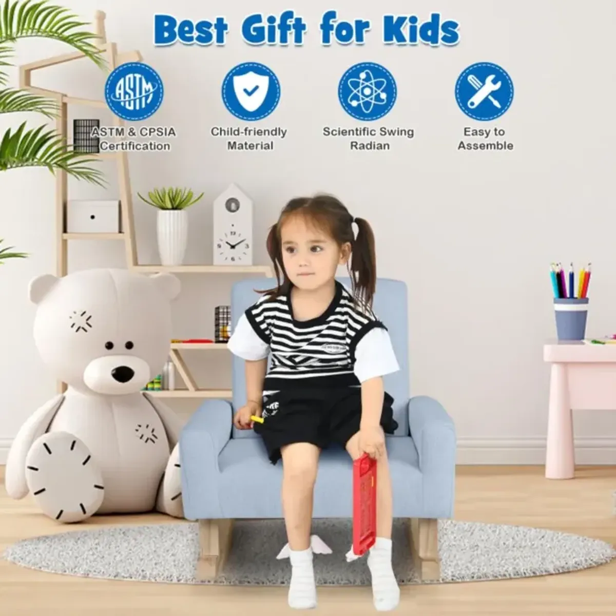 Hivvago Kids Rocking Chair with Solid Wood Legs