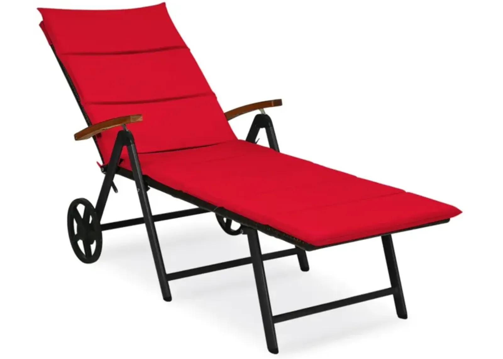 Hivvago Folding Patio Rattan Lounge Chair with Wheels