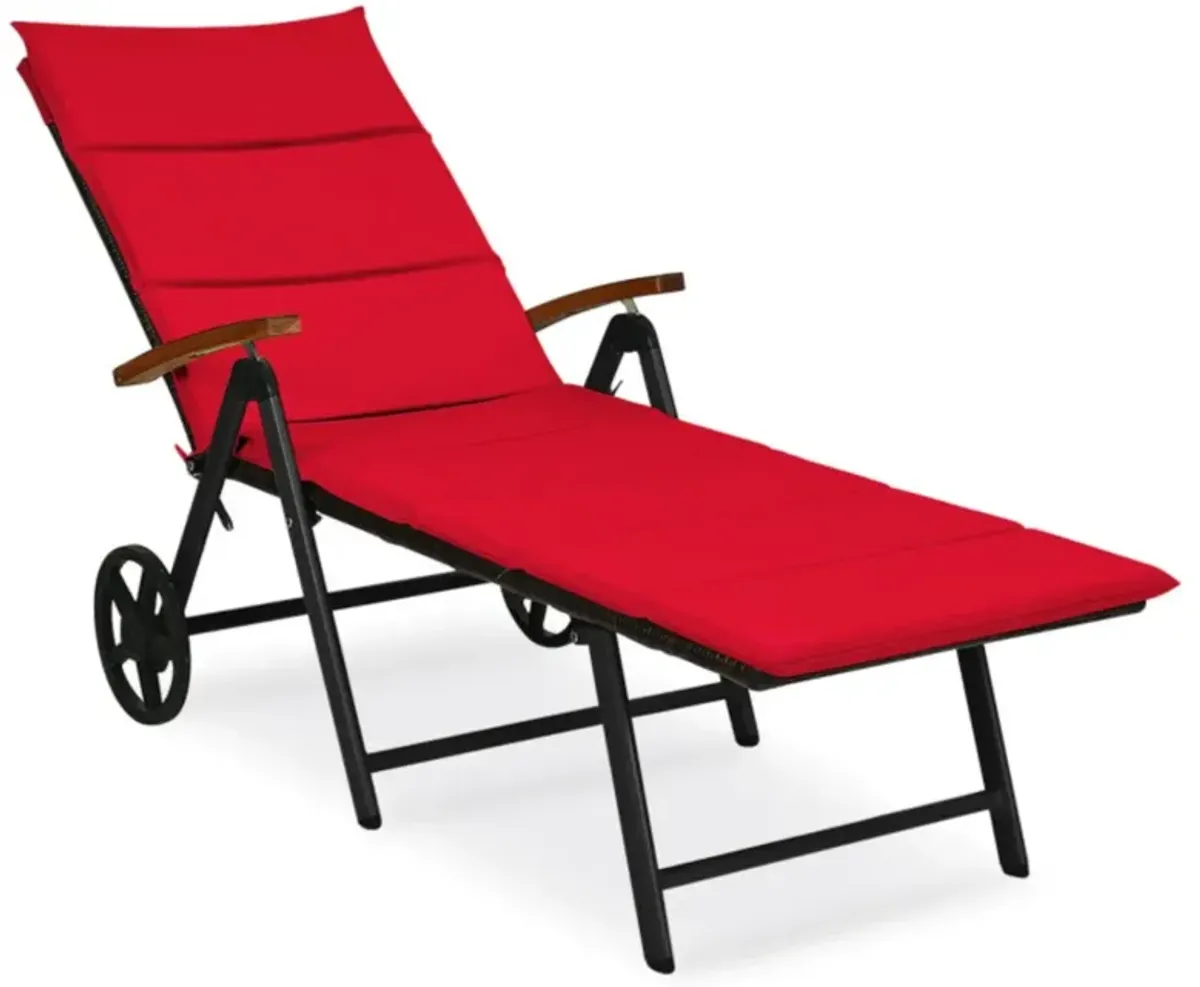 Hivvago Folding Patio Rattan Lounge Chair with Wheels