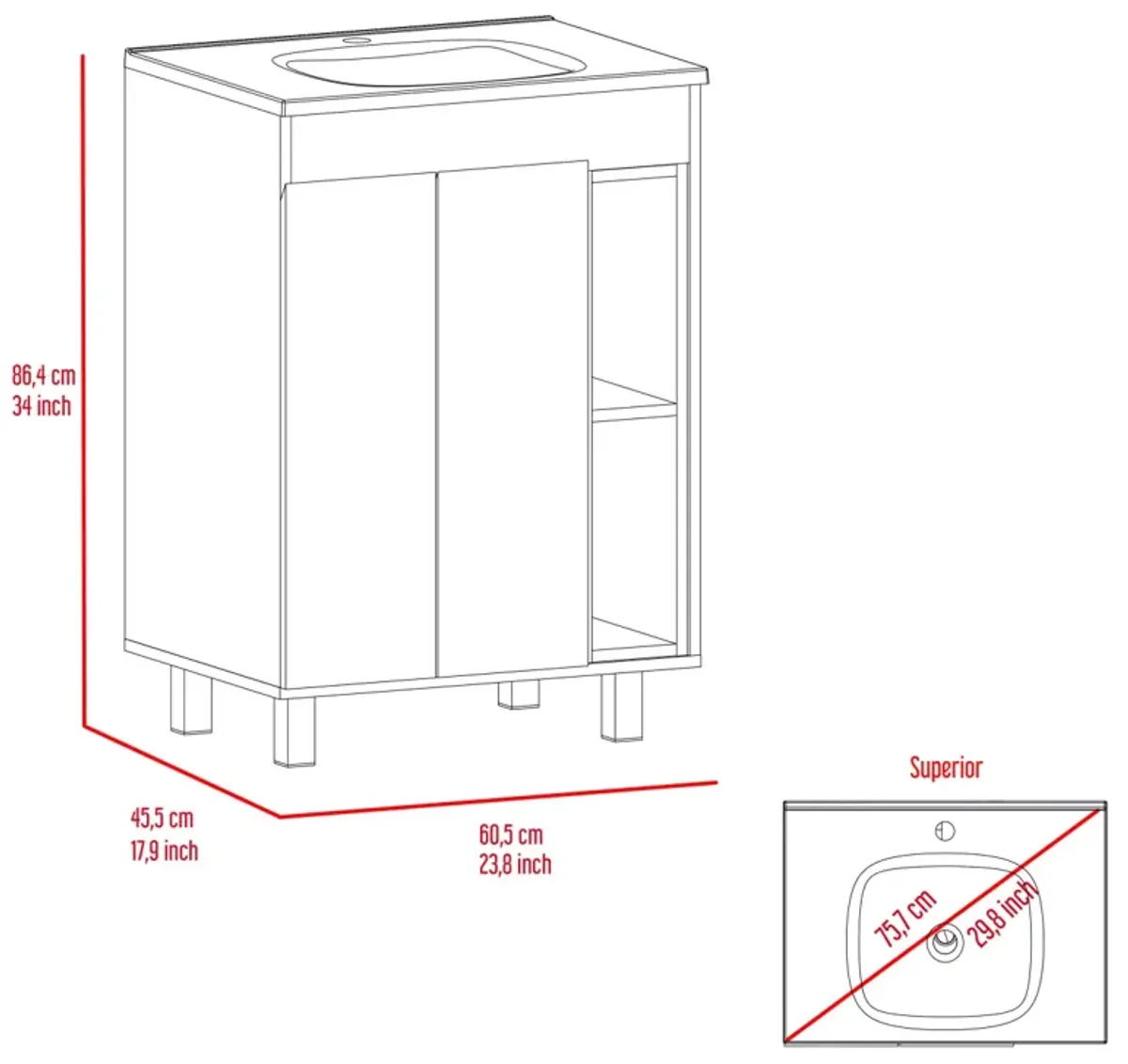 Malden 2-Shelf Rectangle Freestanding Vanity Cabinet White