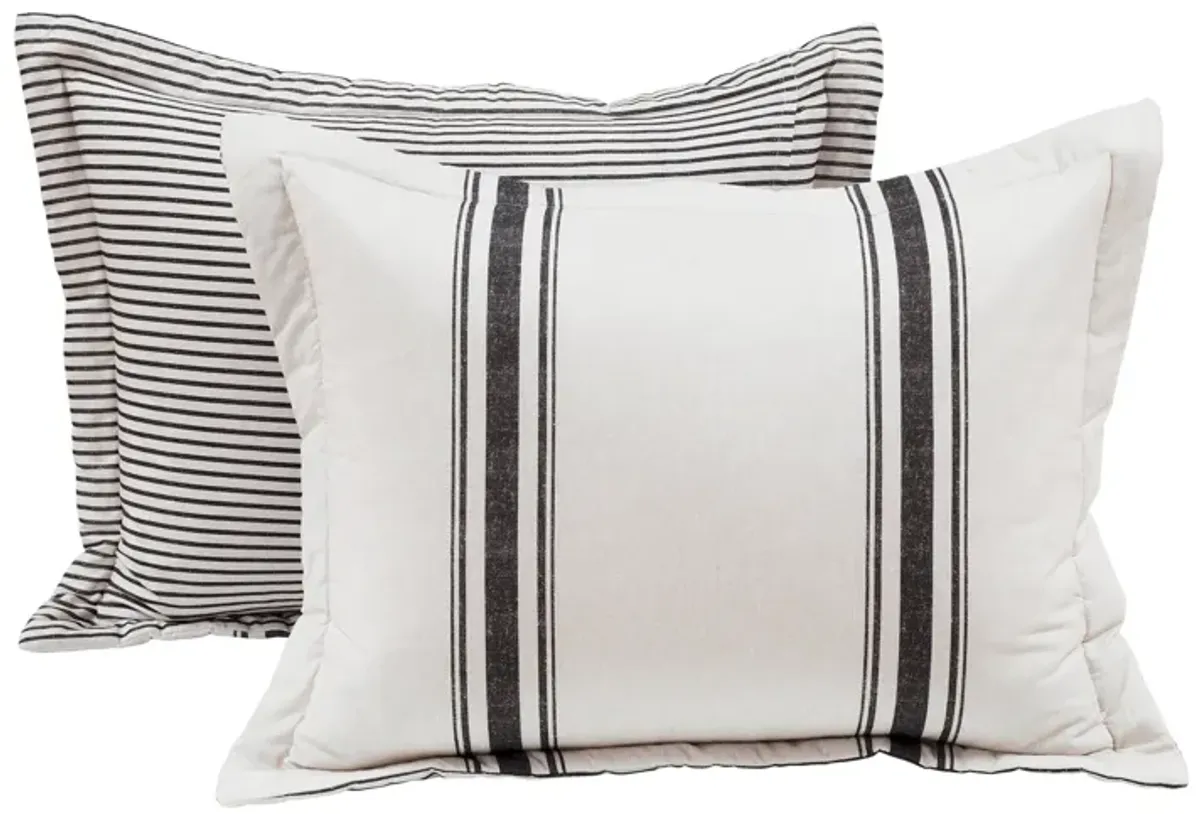 Farmhouse Stripe Reversible Oversized Cotton Duvet Cover  3Pc Set