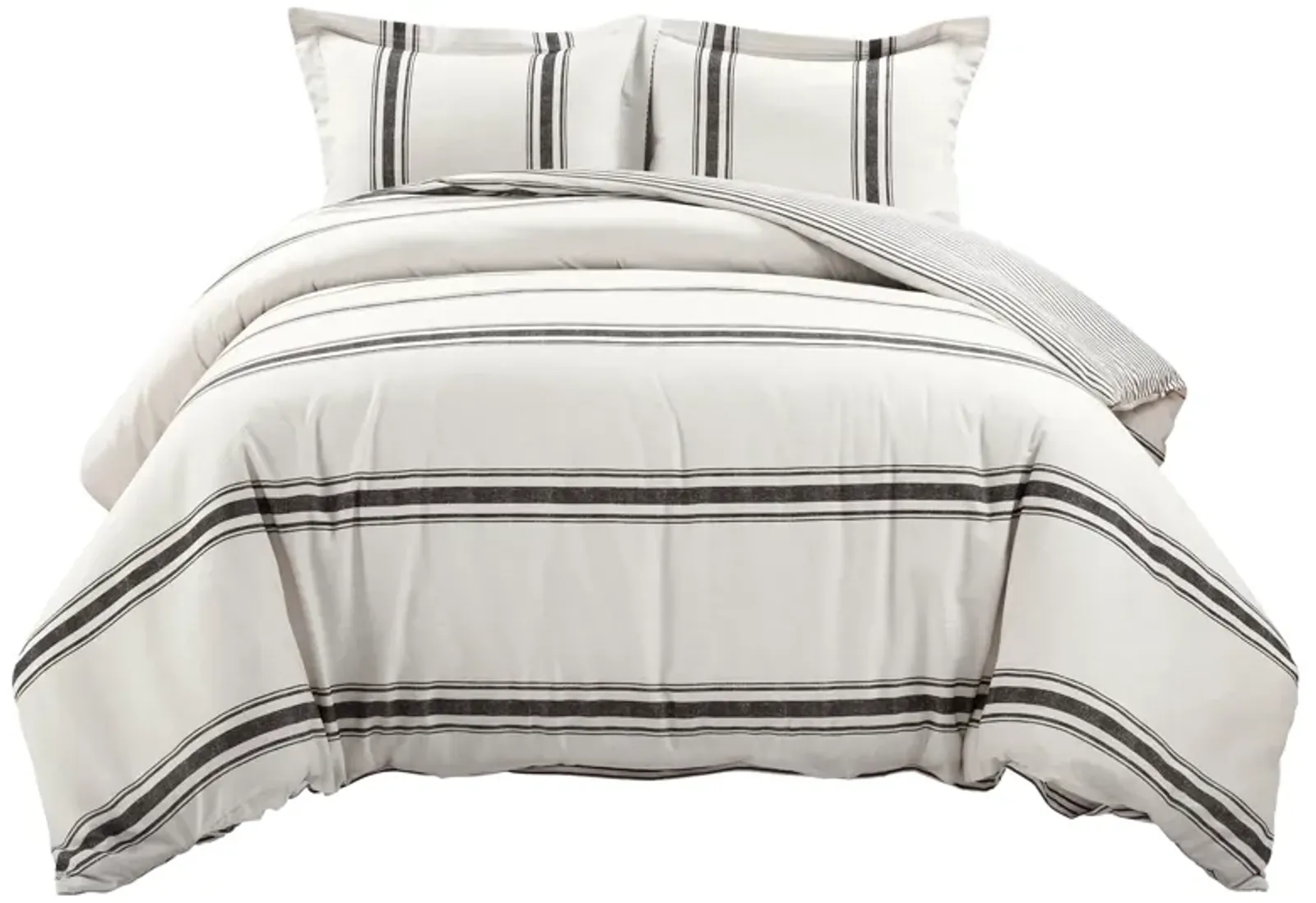 Farmhouse Stripe Reversible Oversized Cotton Duvet Cover  3Pc Set