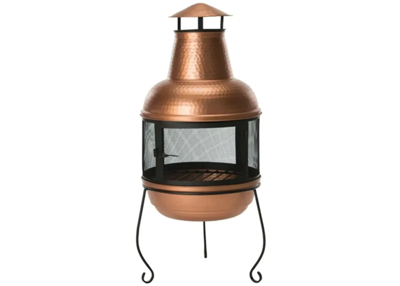 Hammered Copper and Iron Chiminea Fire Pit with Stand