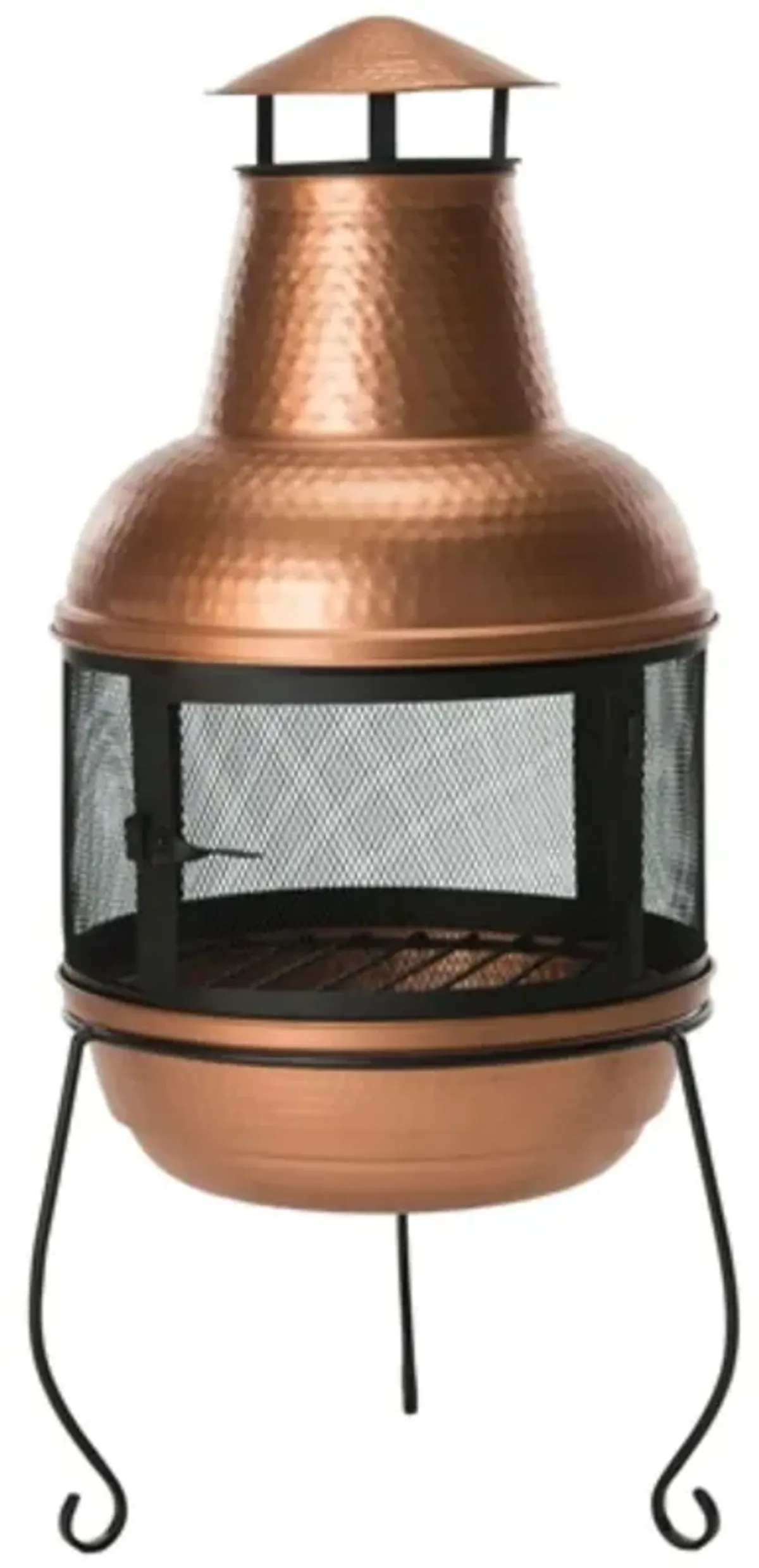 Hammered Copper and Iron Chiminea Fire Pit with Stand