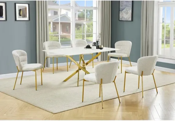 Best Quality Furniture Rectangle Tempered Glass Dining Table With 6 Cream Side Chairs