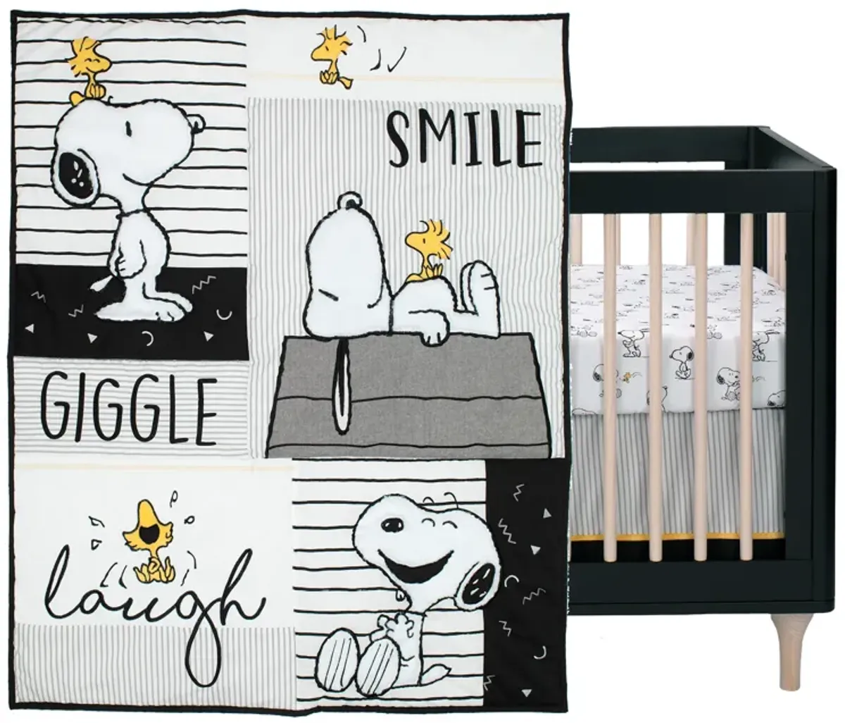 Lambs & Ivy Classic Snoopy White/Black/Gray 3-Piece Baby Crib Bedding Set