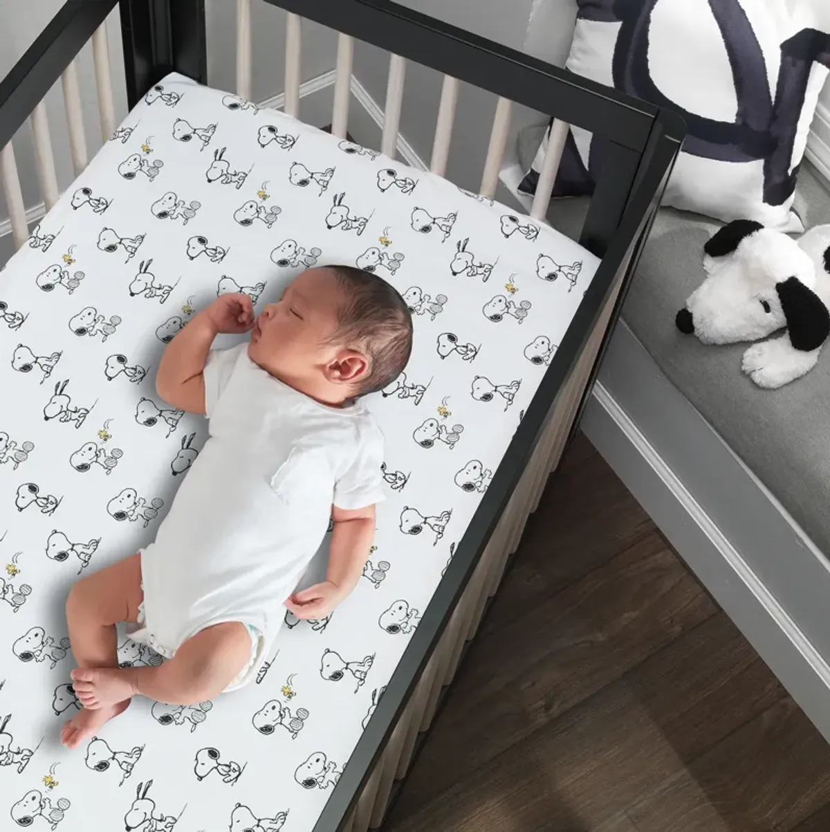 Lambs & Ivy Classic Snoopy White/Black/Gray 3-Piece Baby Crib Bedding Set