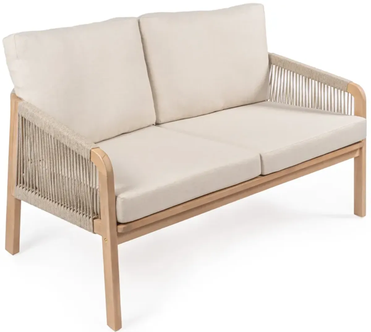 Arwen Modern Bohemian Roped Acacia Wood Outdoor Loveseat with Cushions