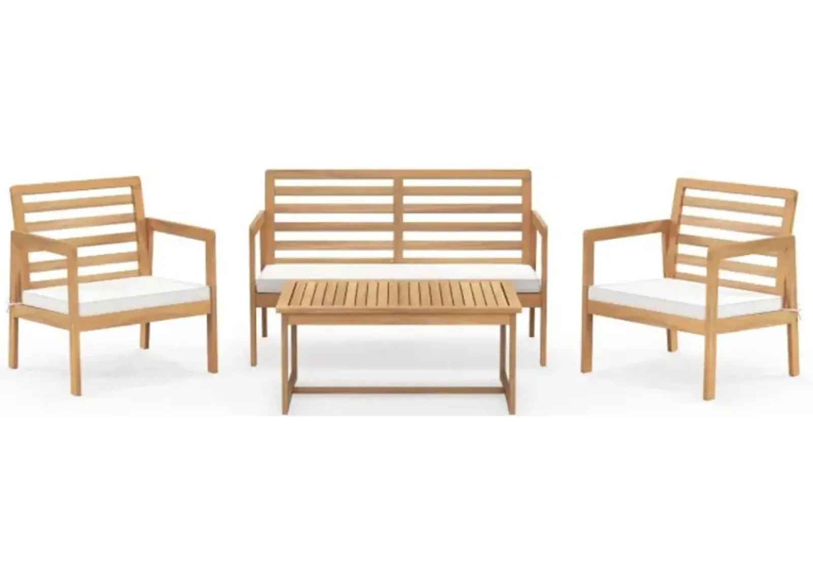 Hivvago 4 Piece Wood Patio Conversation Set with 2 Armchairs and Coffee Table