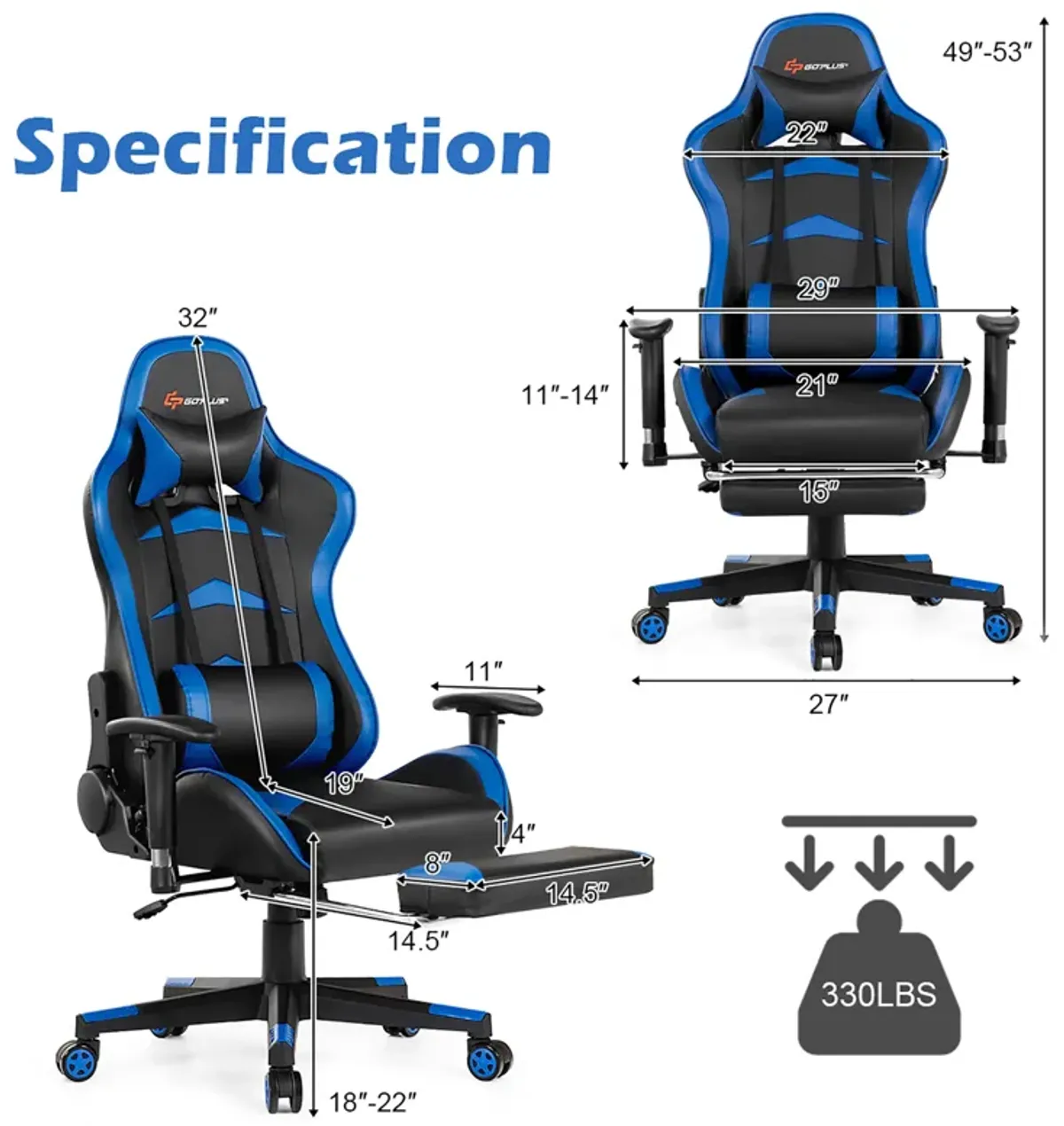 Goplus Massage Gaming Chair Swivel Racing Office Chair with Footrest Blue