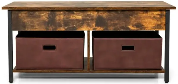 Hivvago Rustic FarmHouse Lift-Top Multi Purpose Coffee Table with 2 Storage Drawers Bins
