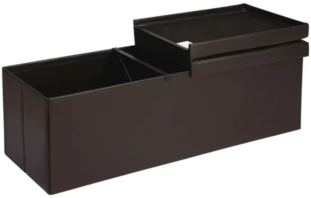 43" L Folding Storage Ottoman Bench with Flipping Lid - Faux Leather Storage Chest with Iron Frame Support