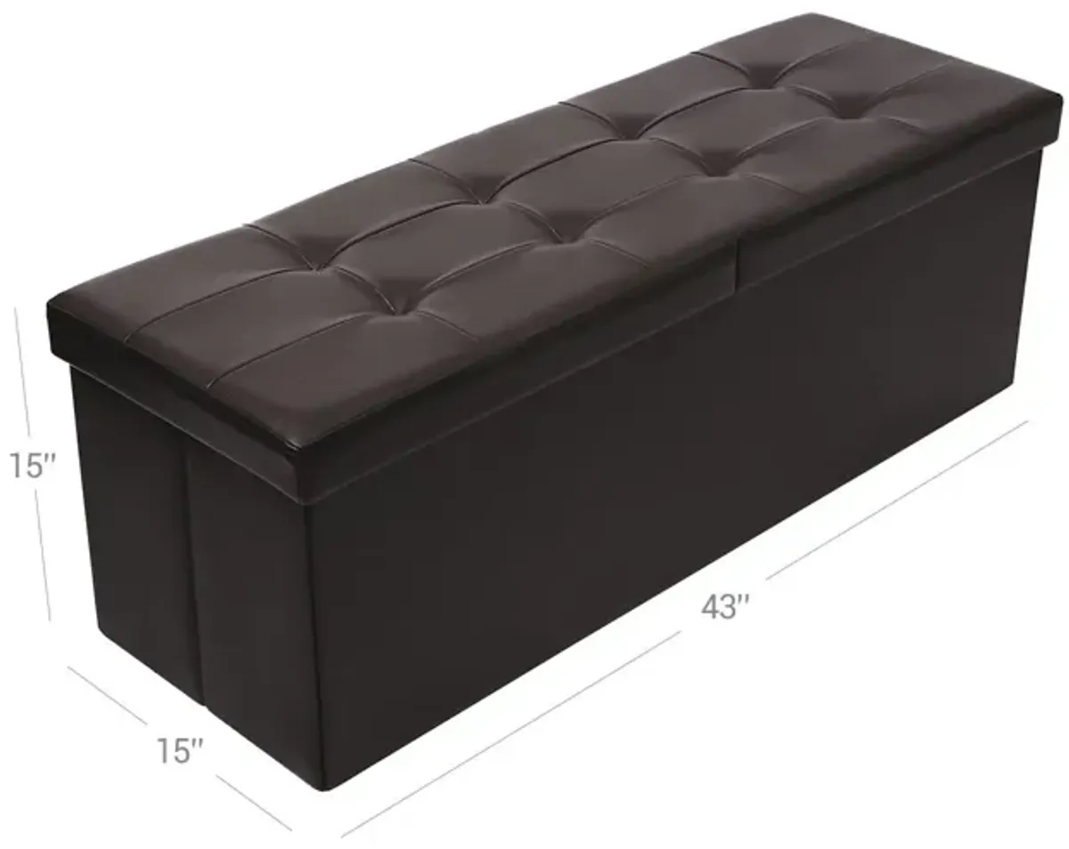 43" L Folding Storage Ottoman Bench with Flipping Lid - Faux Leather Storage Chest with Iron Frame Support