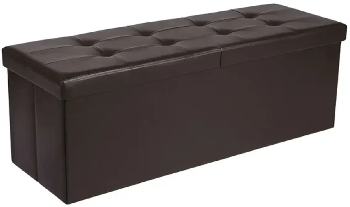 43" L Folding Storage Ottoman Bench with Flipping Lid - Faux Leather Storage Chest with Iron Frame Support