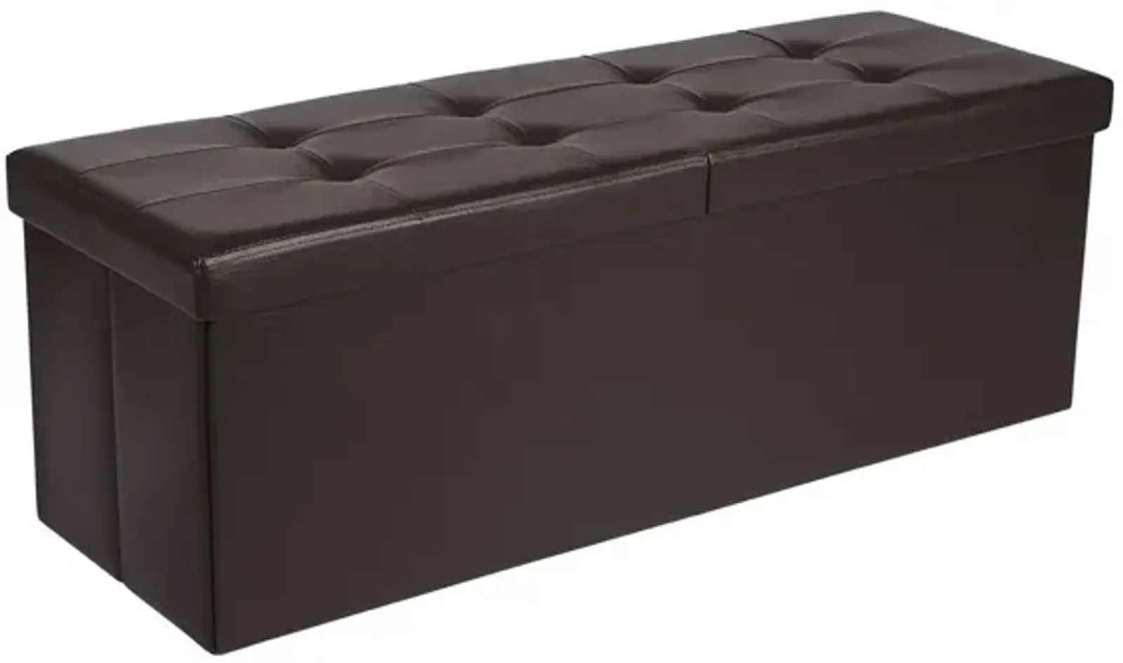 43" L Folding Storage Ottoman Bench with Flipping Lid - Faux Leather Storage Chest with Iron Frame Support