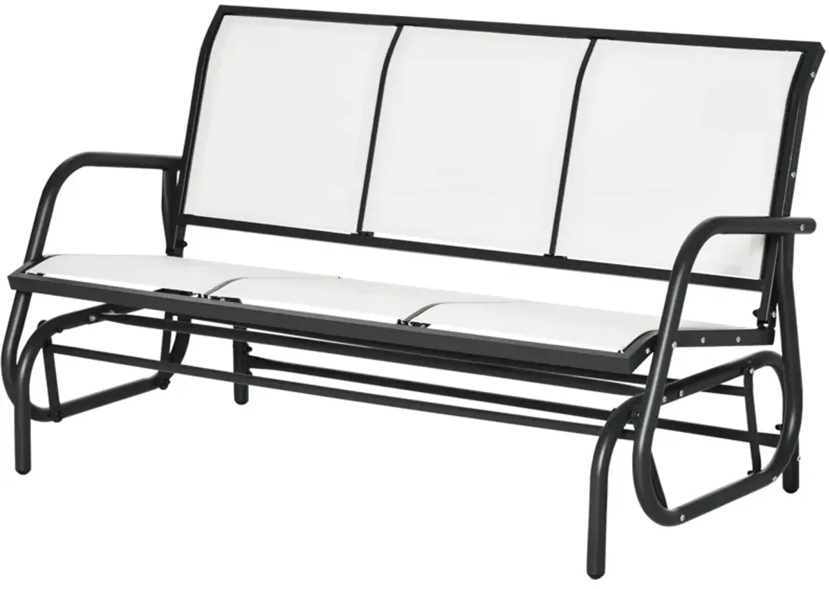 Outsunny 3-Person Patio Glider Bench, Outdoor Porch Glider Swing with 3 Seats, Breathable Mesh Fabric, Metal Frame, Cream White