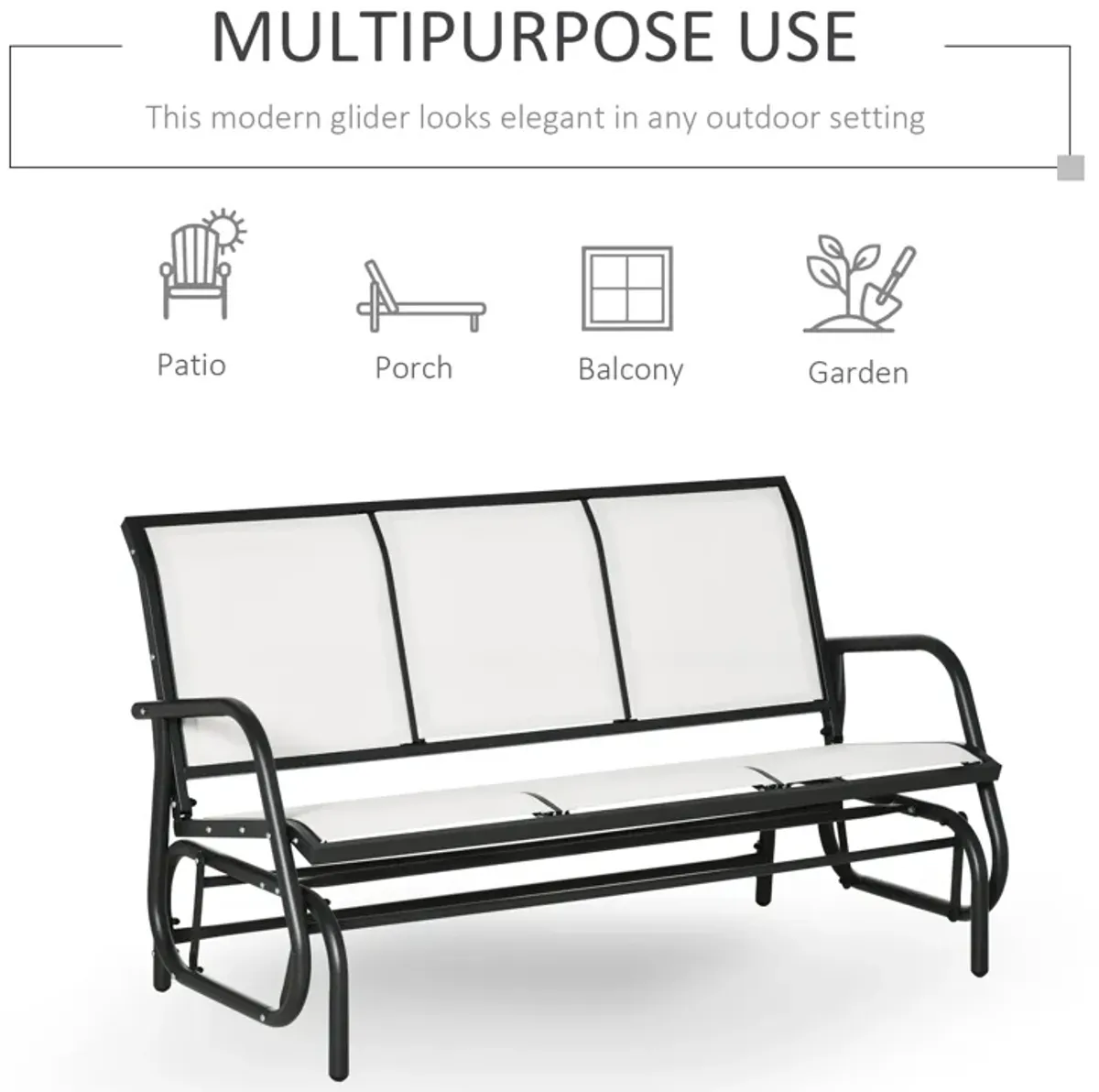 Outsunny 3-Person Patio Glider Bench, Outdoor Porch Glider Swing with 3 Seats, Breathable Mesh Fabric, Metal Frame, Cream White