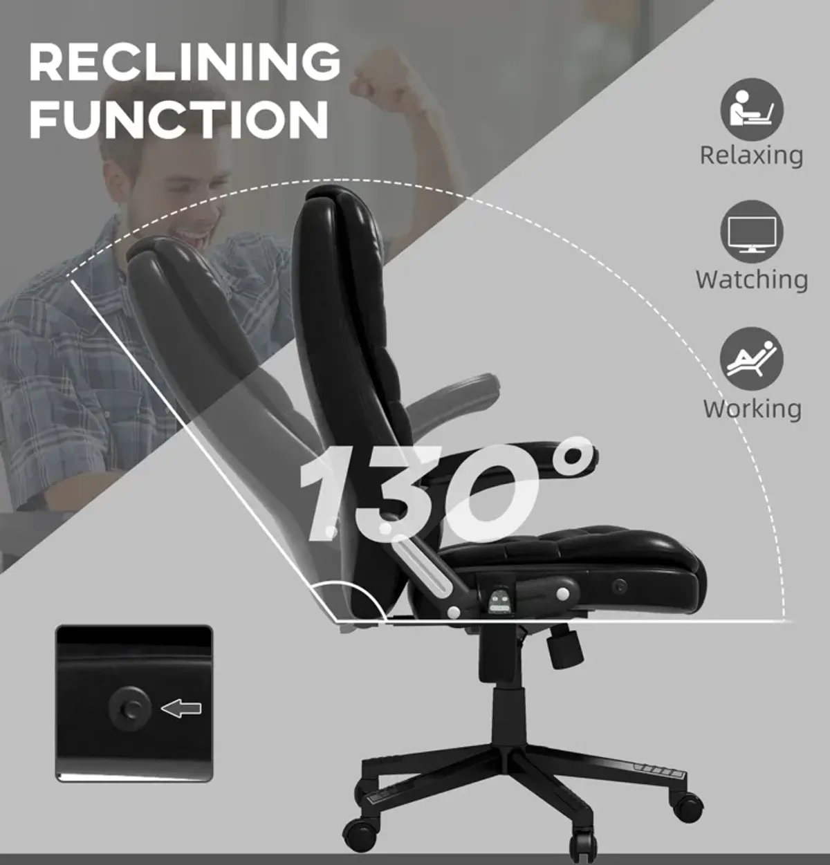 Vibrating Massage Office Chair: Heated, Linen, Reclining, Black