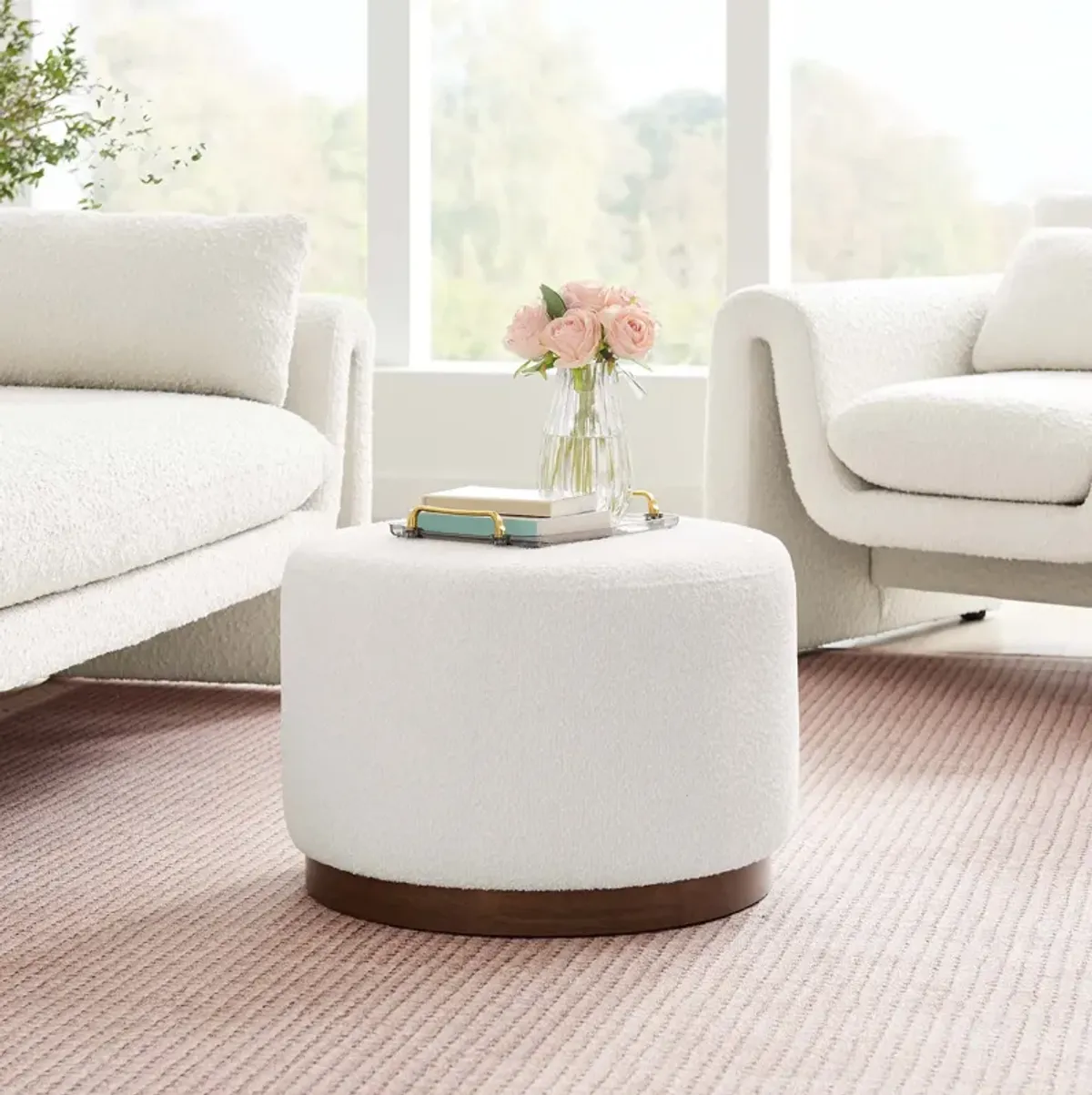 Tilden Large 23" Round Boucle Upholstered Upholstered Ottoman