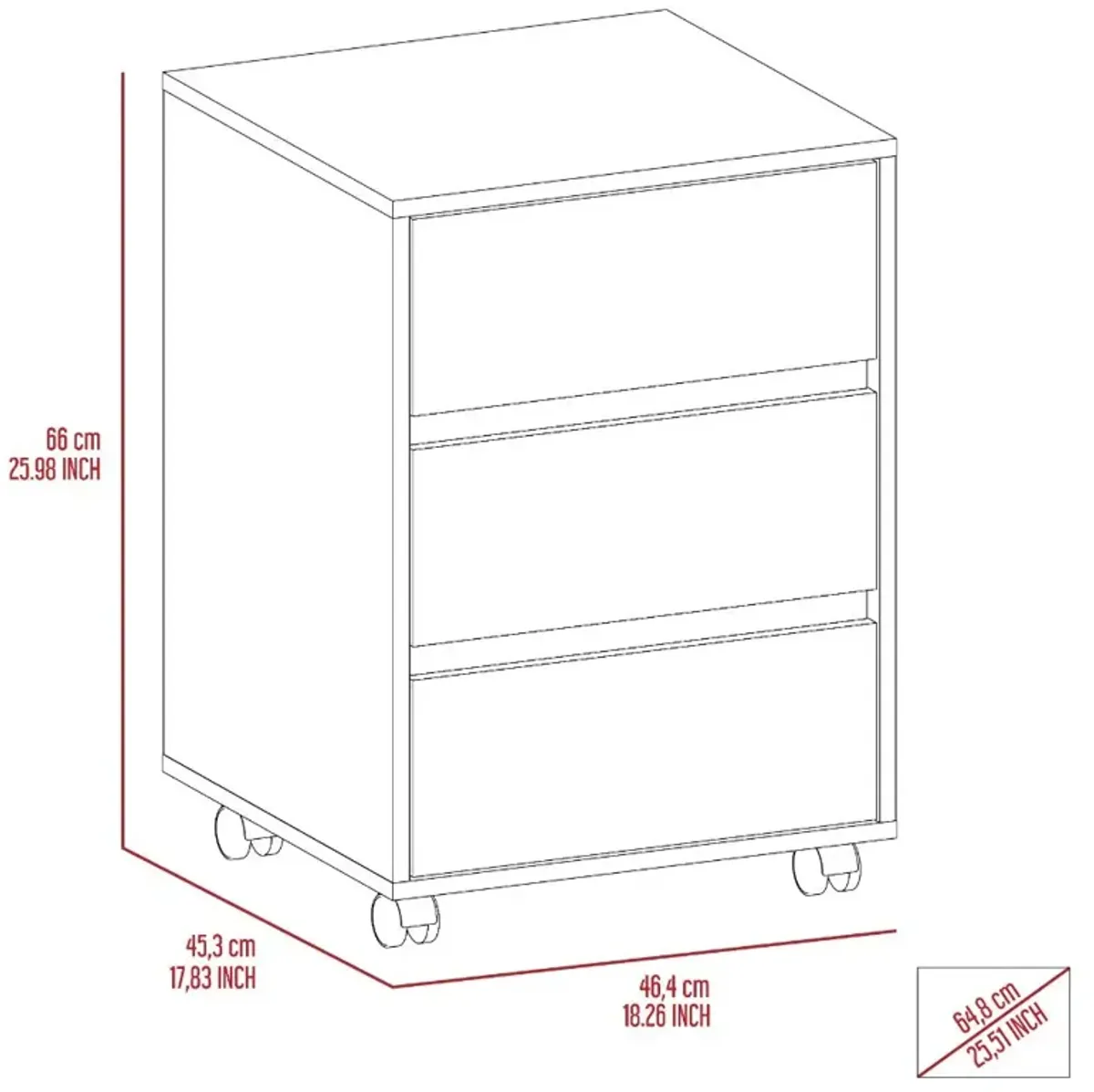 Three Drawers Filing Cabinet Bang, Office, White