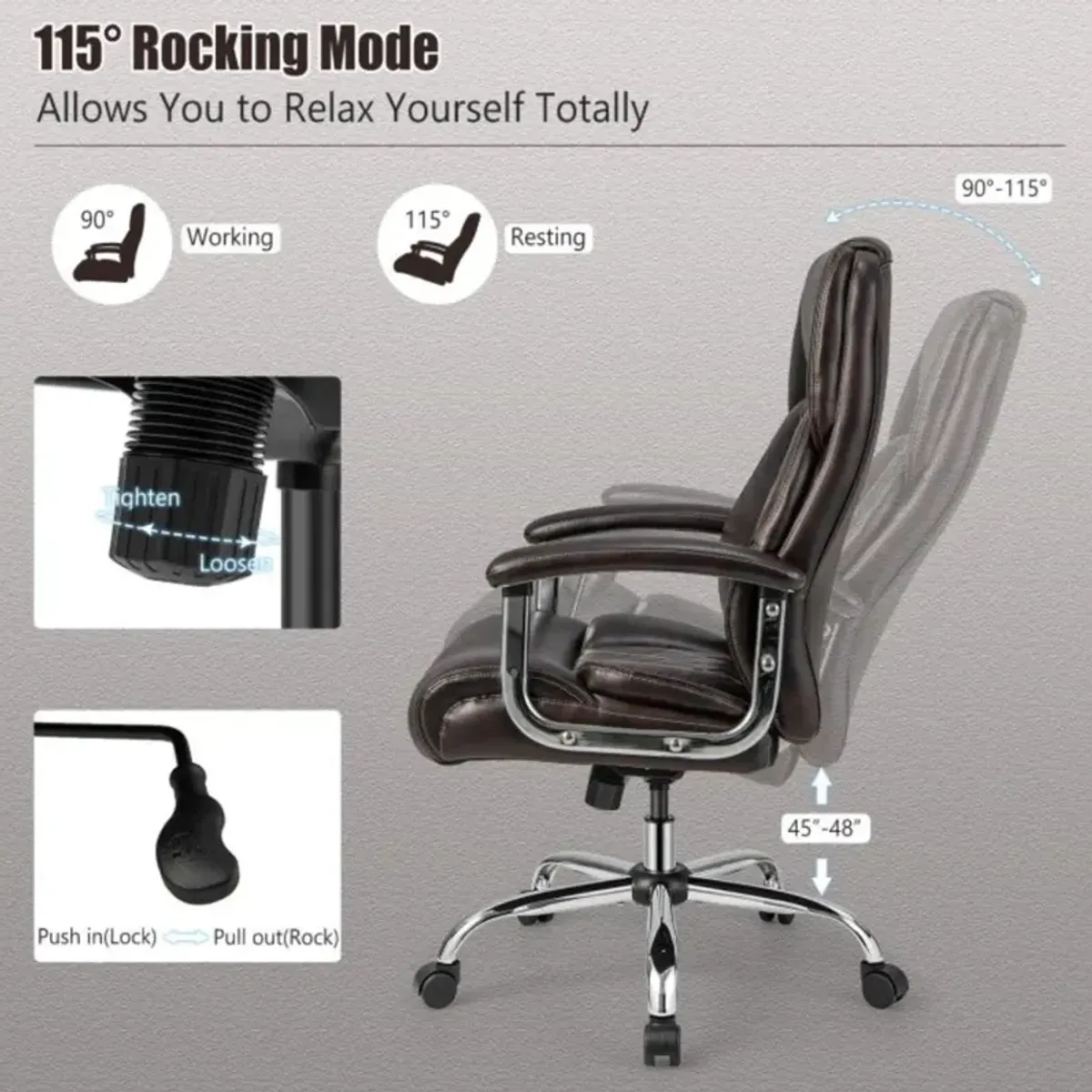 Hivvago Height Adjustable Big and Tall Office Chair Computer Desk Chair with Metal Base