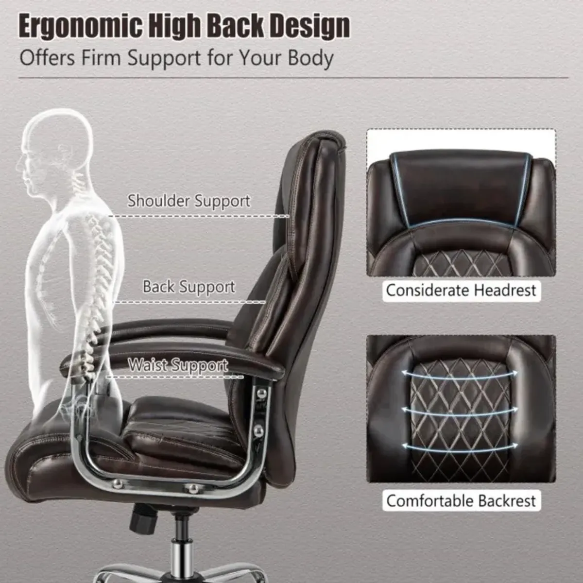 Hivvago Height Adjustable Big and Tall Office Chair Computer Desk Chair with Metal Base