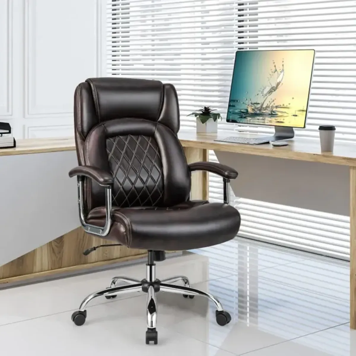 Hivvago Height Adjustable Big and Tall Office Chair Computer Desk Chair with Metal Base