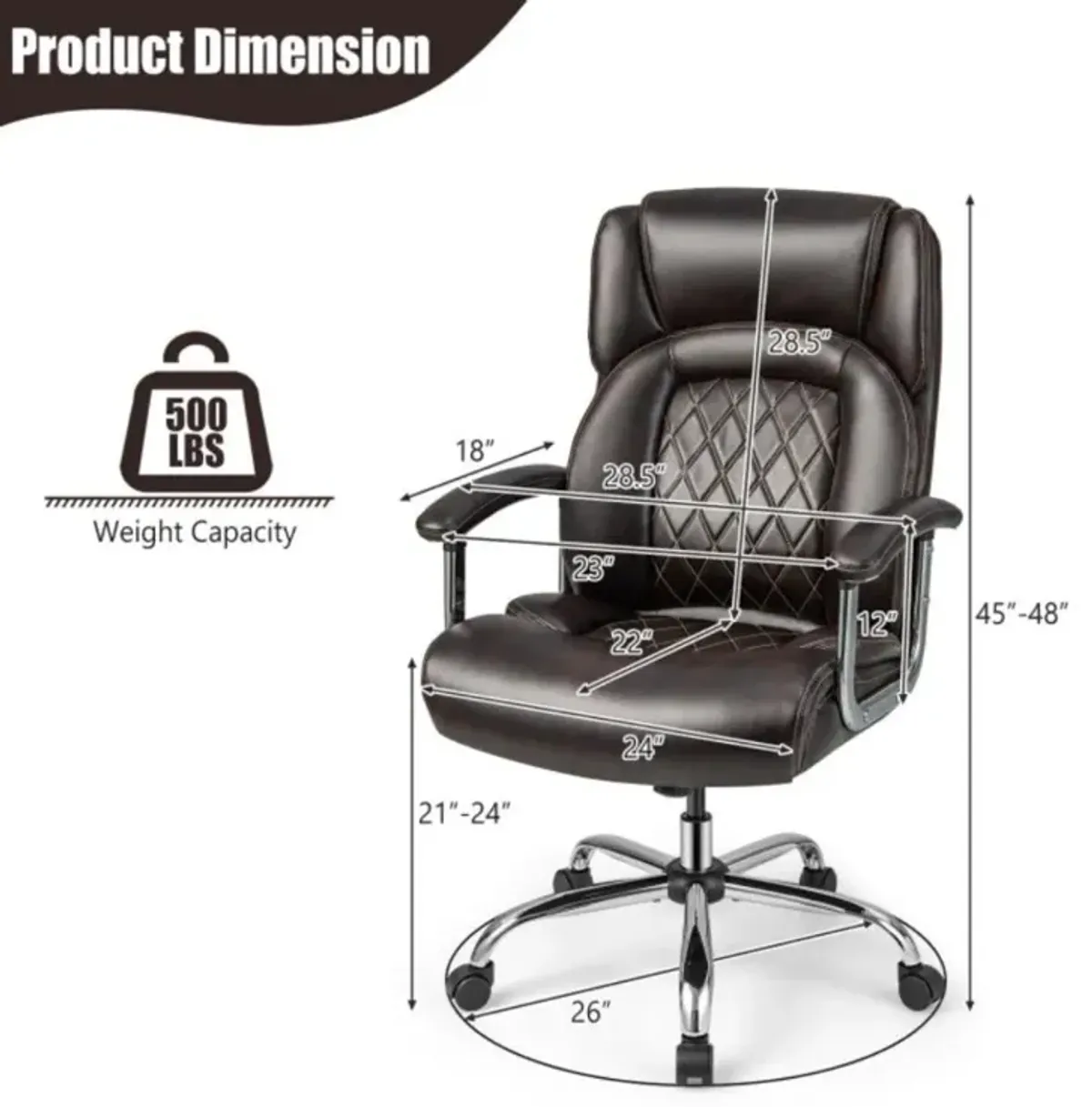 Hivvago Height Adjustable Big and Tall Office Chair Computer Desk Chair with Metal Base