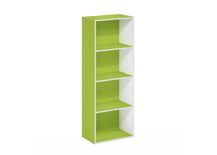 Furinno Luder Bookcase / Book / Storage, 4-Tier, Green/White