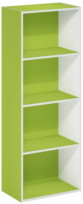 Furinno Luder Bookcase / Book / Storage, 4-Tier, Green/White