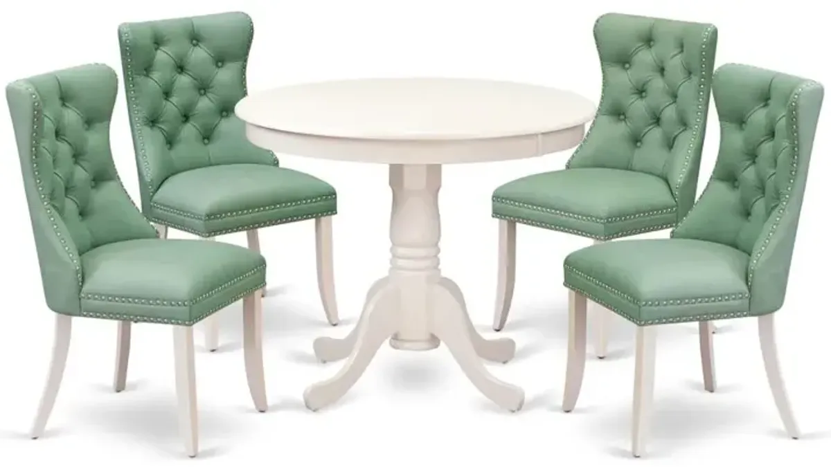 East West Furniture 5 Piece Dining Set Contains a Round Kitchen Table with Pedestal
