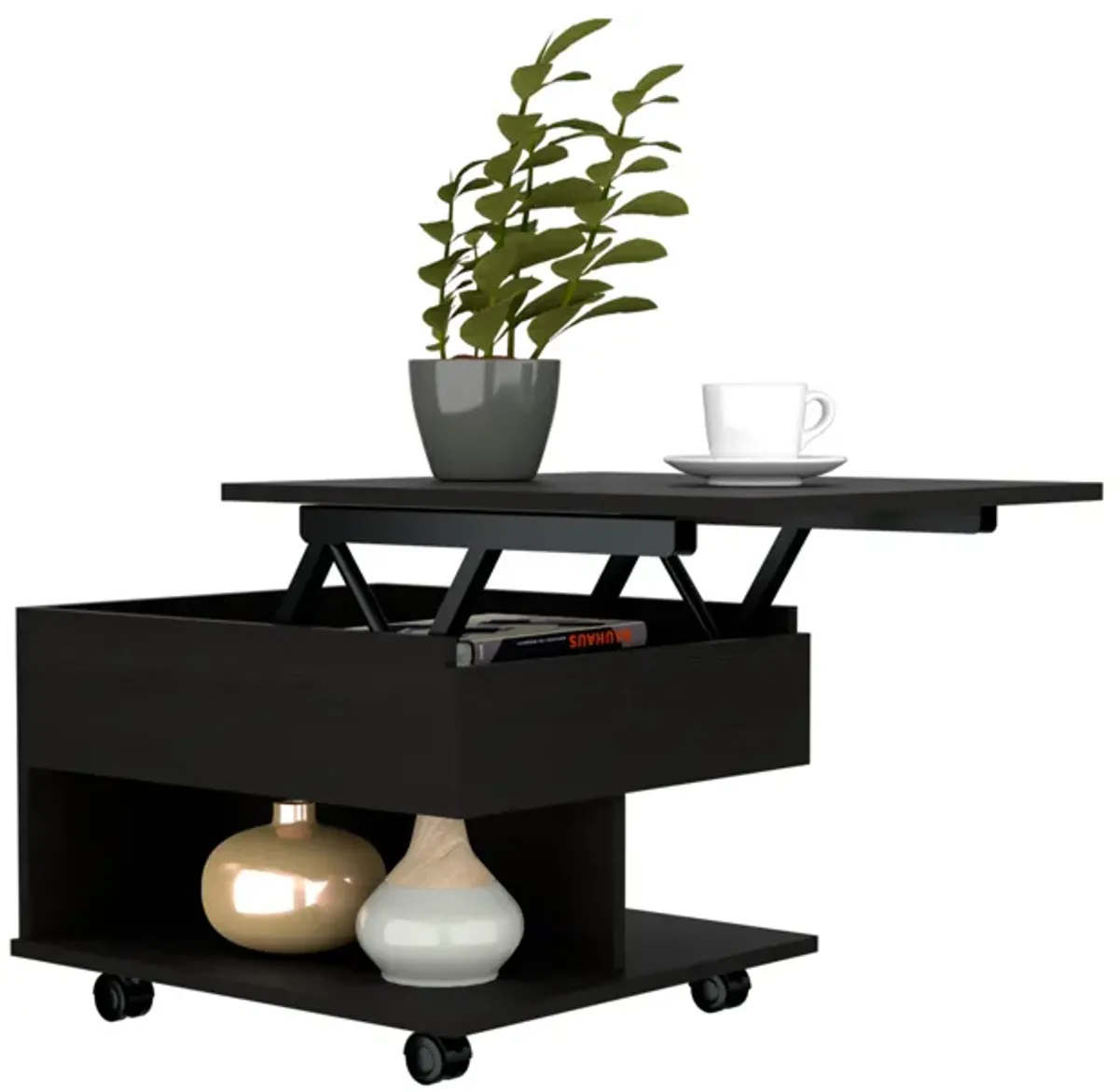 Luanda Lift Top Coffee Table, Casters, One Shelf -White