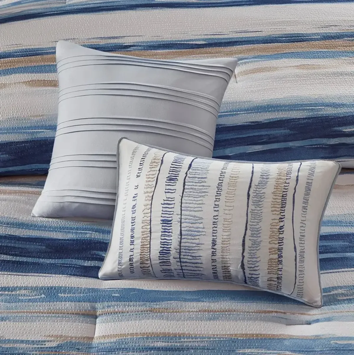 Gracie Mills Javier 8-Piece Tranquil Seersucker Stripe Comforter and Quilt Set Collection