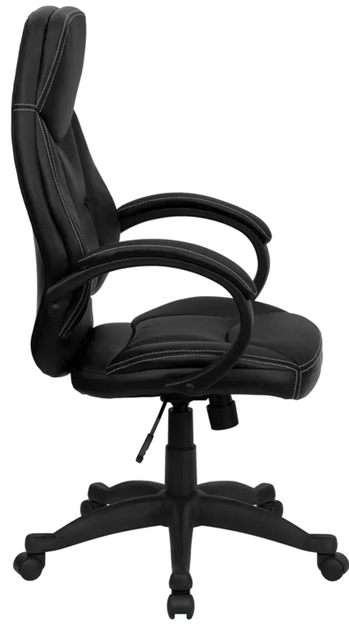 Leonard High Back Black LeatherSoft Contemporary Executive Swivel Ergonomic Office Chair with Curved Back and Loop Arms