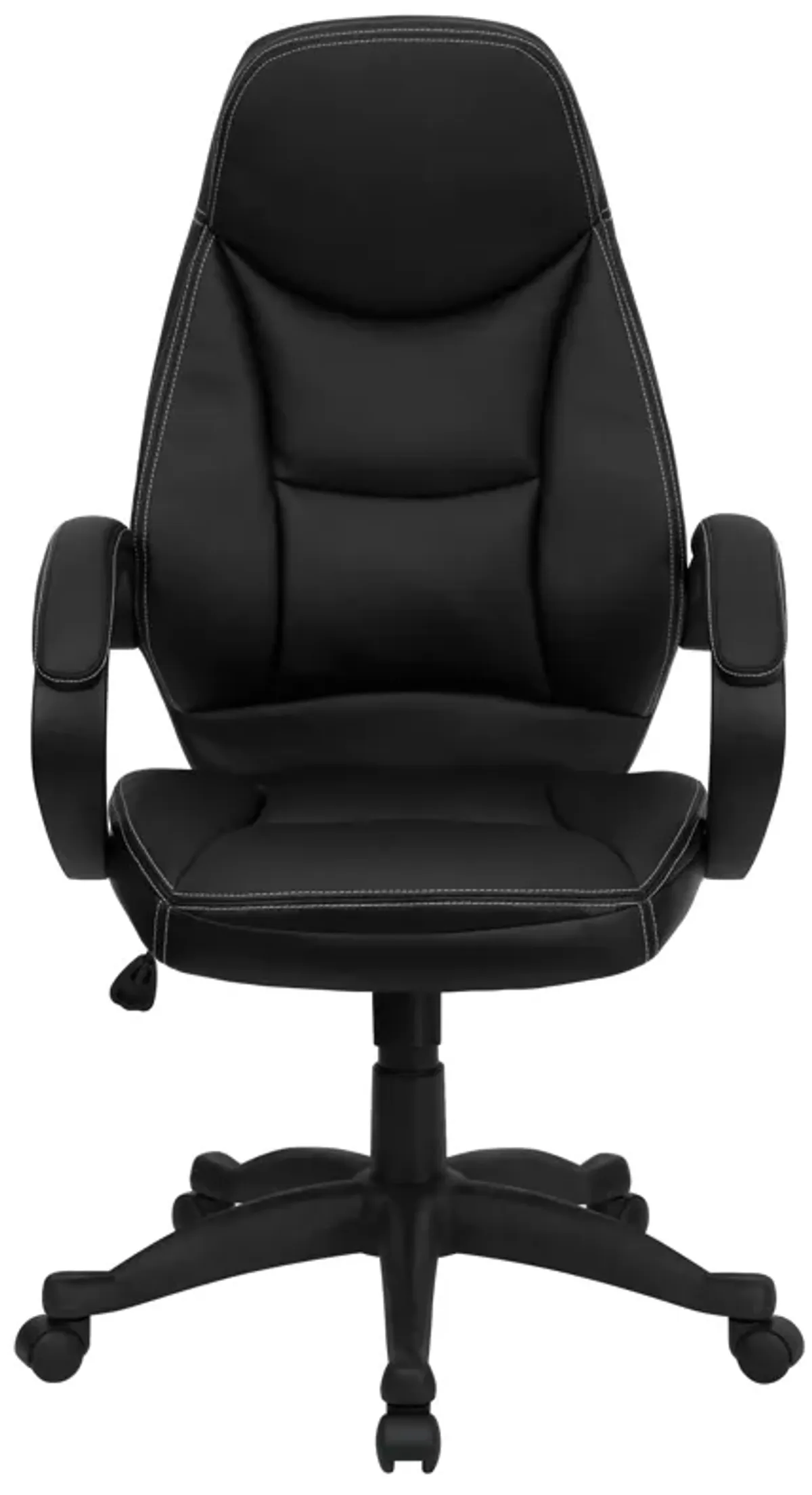 Leonard High Back Black LeatherSoft Contemporary Executive Swivel Ergonomic Office Chair with Curved Back and Loop Arms