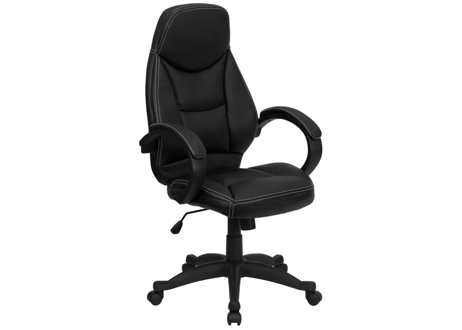 Leonard High Back Black LeatherSoft Contemporary Executive Swivel Ergonomic Office Chair with Curved Back and Loop Arms