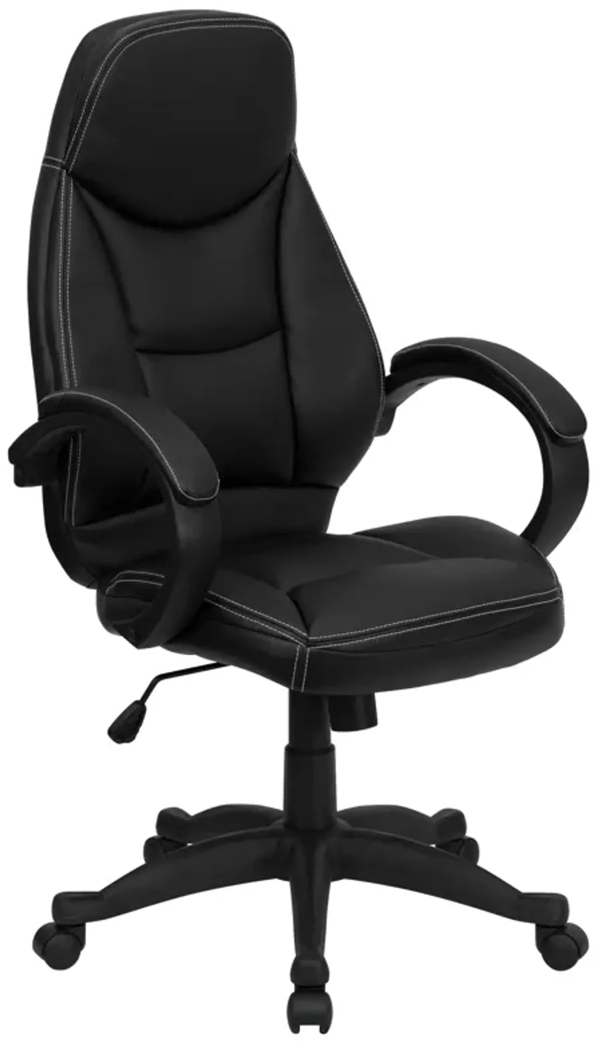 Leonard High Back Black LeatherSoft Contemporary Executive Swivel Ergonomic Office Chair with Curved Back and Loop Arms