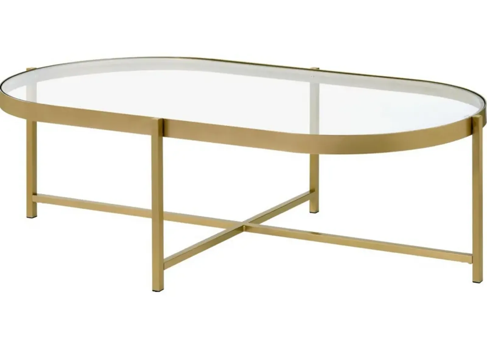 Coffee Table with Oblong Glass Top and Metal Frame, Gold-Benzara