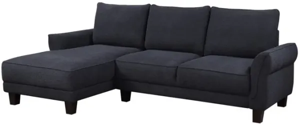 Ele 96 Inch Wide Sectional Sofa with Left Facing Chaise, Black Sherpa, Wood - Benzara