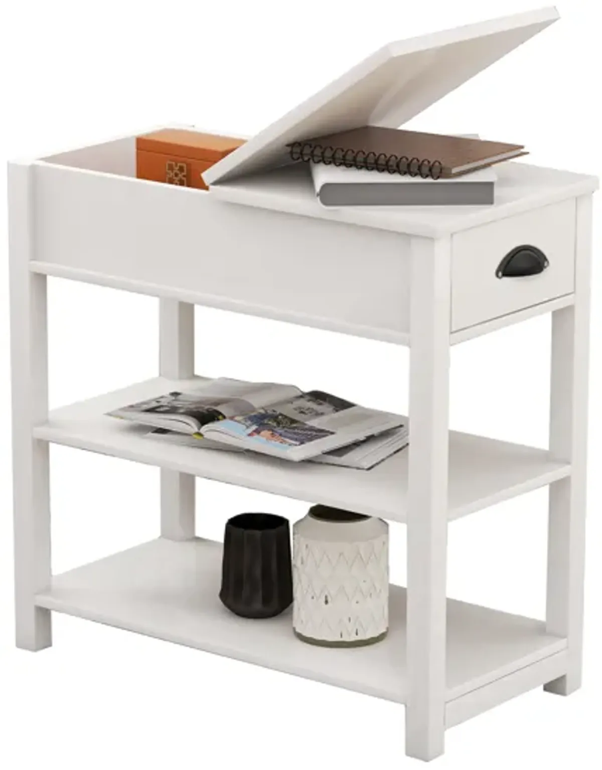 11.81 in. W. 23.62 in. H. Rectangle Wood End Table with Shelves