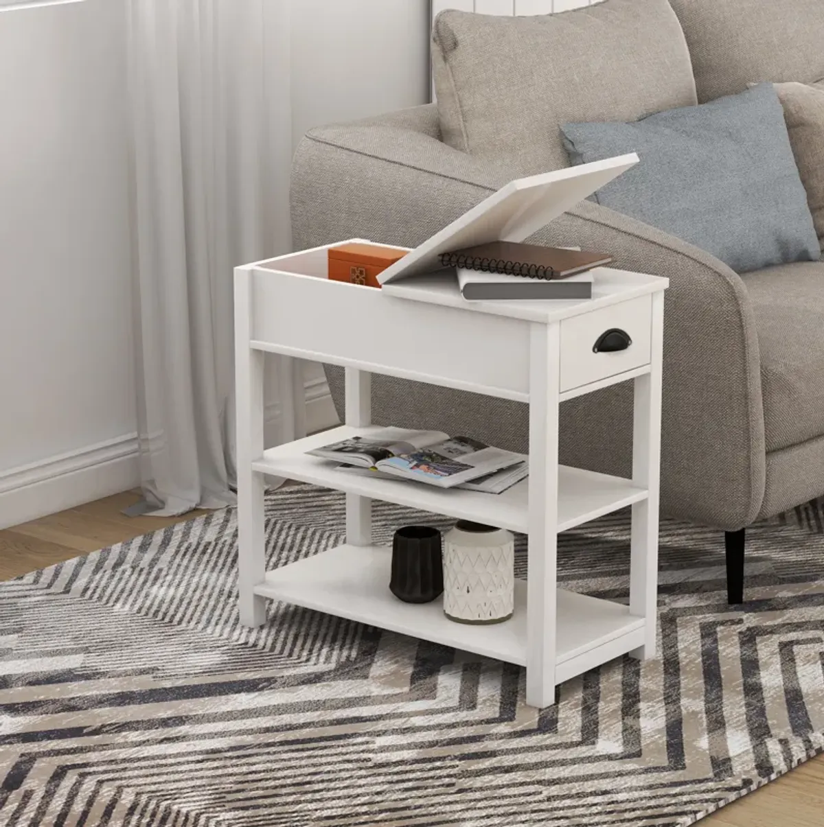 11.81 in. W. 23.62 in. H. Rectangle Wood End Table with Shelves