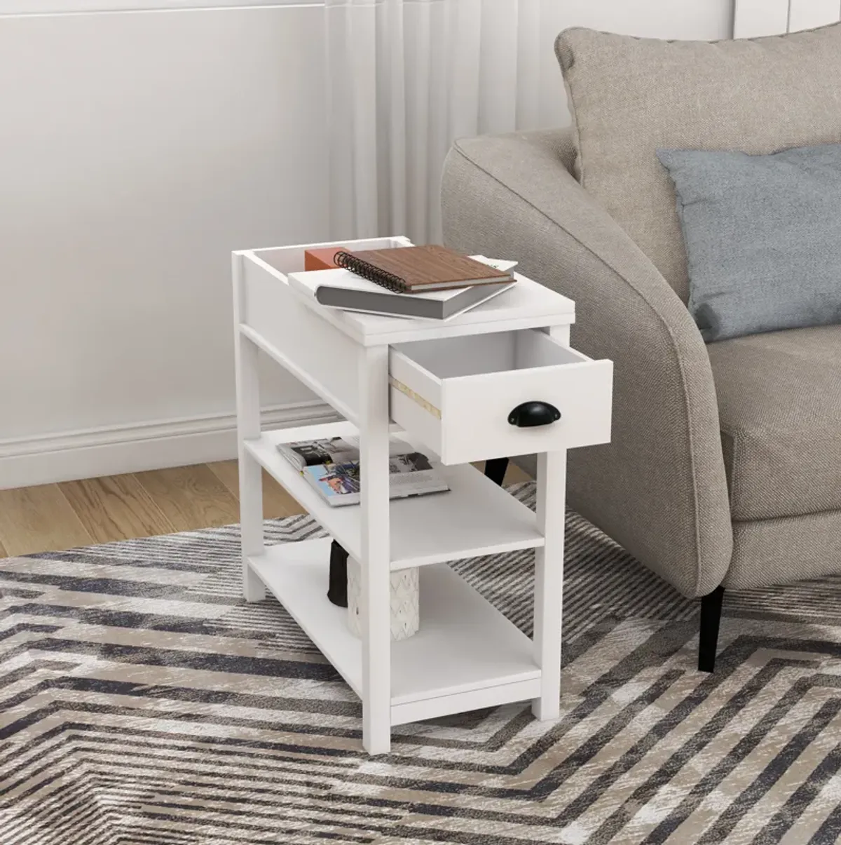 11.81 in. W. 23.62 in. H. Rectangle Wood End Table with Shelves